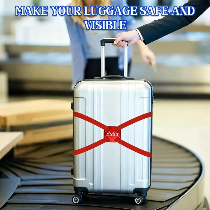 Personalized Luggage Straps Bag Bungee, 6 Pcs Custom Luggage Straps for Suitcases - Add a Bag Securely, Burst-Proof Elastic Travel Strap, High-Vis Luggage Connector Straps Adjustable 28"-95"
