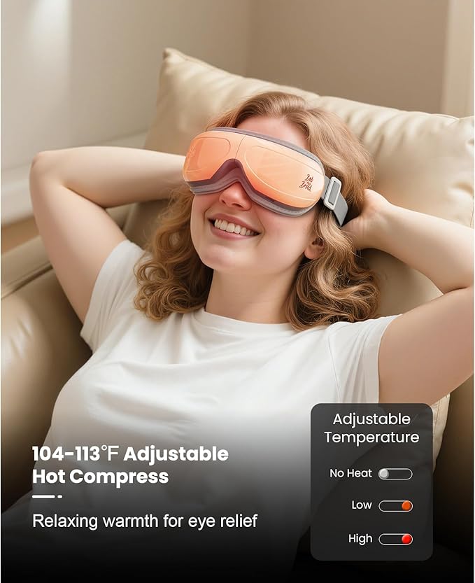 BOB AND BRAD Eye Massager with Heat, FSA Eligible HSA, EyeOasis 2 Plus Eye Mask with Remote Control, Headache Massager for Migraines Dry Eye Stress Relief Improve Sleep, Birthday Gifts for Women Men