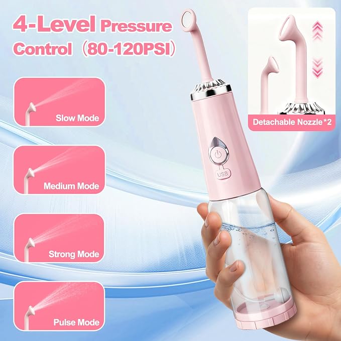 Portable Bidet for Travel - Rechargeable Handheld Electric Bidet | Adjustable Interchangeable Nozzle, 4 Spray Modes & IPX7 Waterproof, Perfect for Home Travel Postpartum Personal Hygiene