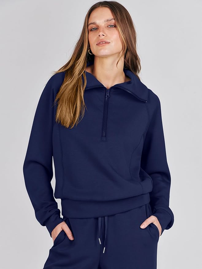 ANRABESS Women’s 2 Piece Outfits Half Zip Sweatshirt & Wide Leg Pants Airport Travel Lounge Matching Sets Sweatsuits Clothing