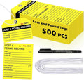 500Pcs Lost and Found Tags with Elastic String Attached &Marker Fluorescent Yellow Paper Lost & Found Record Tags 5 1/4" x 2 5/8" Black Printing Property Tag for Hotel Restaurants Luggage Storage
