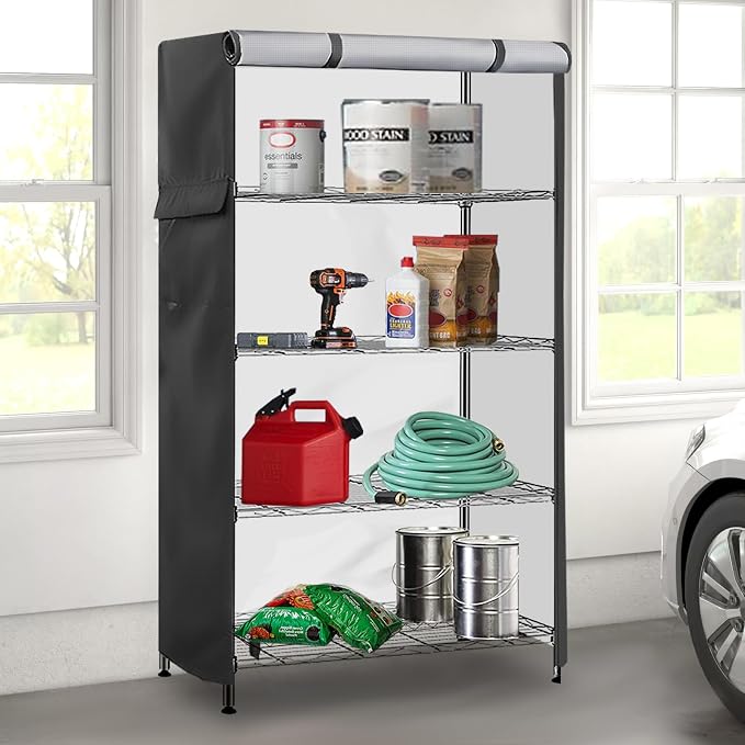 Storage Shelf Cover,Outdoor Heavy Duty 600D 36''W x 18''D x 72''H Dustproof Waterproof Shelf Covers for Wire Shelving,Storage Rack Cover with Zipper
