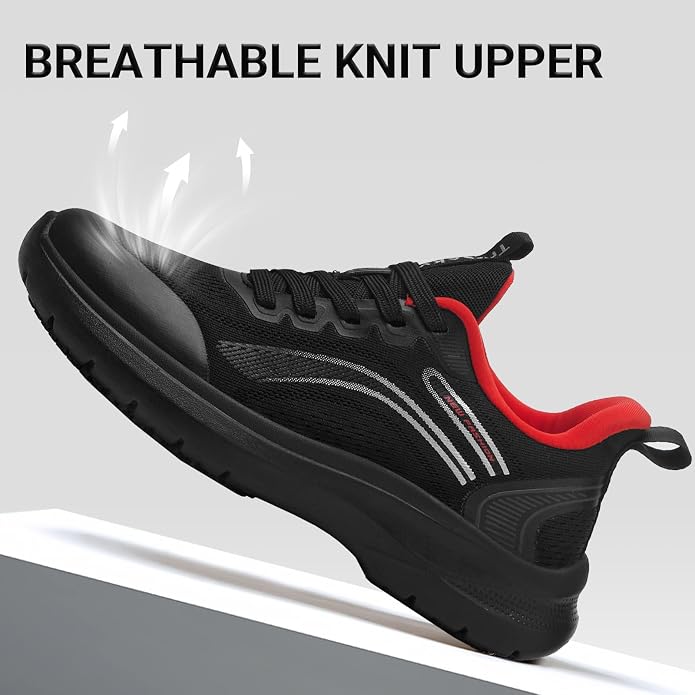 Treesky Black Non Slip Work Shoes for Women, Restaurant & Kitchen Sneakers | Slip resistant soles, lightweight cushioning, breathable knit, removable insole, for nursing, food service & long shifts