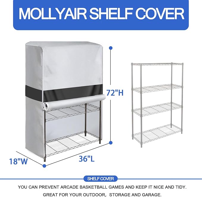 Heavy Duty Storage Shelf Cover for Wire Shelving Rack, 36" W x 18" D x 72" H, Waterproof Dustproof 600D Oxford Shelving Unit Cover with Front Roll-Up Door and Buckle Straps