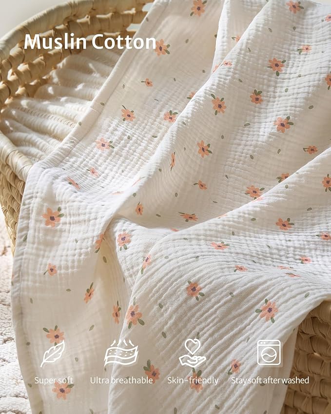 Blissful Diary Muslin Nursing Cover for Breastfeeding, Breathable Breastfeeding Cover up with Arch Neckline for Women, Nursing Apron (Pink Floral)
