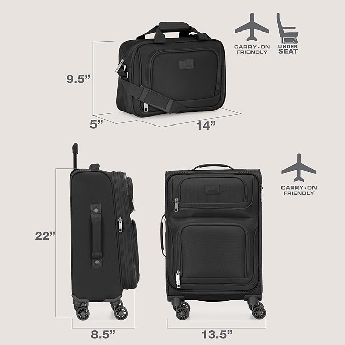 U.S. Traveler Rio Lightweight Softside Rolling Carry-on Suitcase, 4-Wheel Set, Black