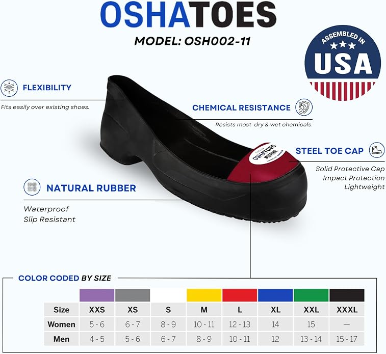 Oshatoes ARC Unisex Steel Toe Shoe Covers – Chemical Resistant Natural Rubber Safety Overshoes in Color Coded Sizing