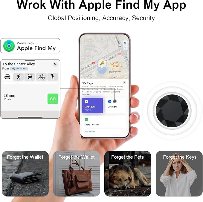 2-Pack Air Tracker Tags Compatible with Apple Find My (iOS Only), Bluetooth Tracker, Smart Keys Finder and Item Locator with Waterproof Case for Wallet Luggage Backpack (Android Need Download App)