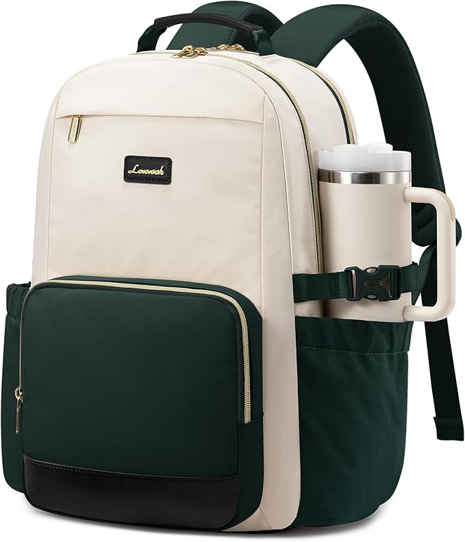 LOVEVOOK Laptop Backpack for Women with Pouch Pocket for Large Capacity Cup,17 Inch Teacher Nurse College Work Backpack Purse,Waterproof Laptop Bag Computer Back Pack for Travel, Beige-Green-Black