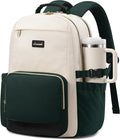 LOVEVOOK Laptop Backpack for Women with Pouch Pocket for Large Capacity Cup,17 Inch Teacher Nurse College Work Backpack Purse,Waterproof Laptop Bag Computer Back Pack for Travel, Beige-Green-Black