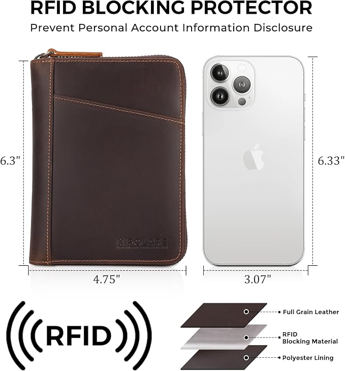 Polare Full Grain Leather Dual Passport Wallet and RFID Blocking Bifold Passport Cover Travel Document Organizer Holder 2 Passports (Dark Brown)