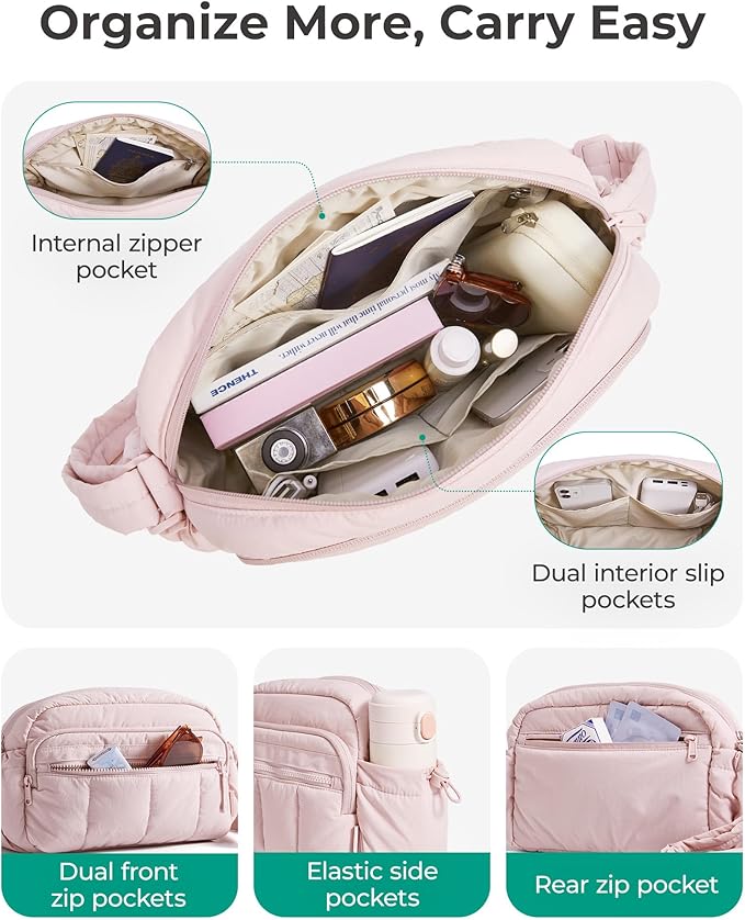 BAGSMART Anti Theft Crossbody Bags for Women Travel Purse, Medium Quilted Puffy cross body bag, Handbags Shoulder Purses, Brown-medium