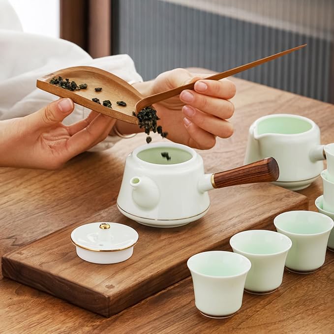 Chinese Tea Set, Kung fu TeaSet, Chinese Gongfu Tea Set With 6 Tea Cups, Side handle tea pot (CebaG 6cups)