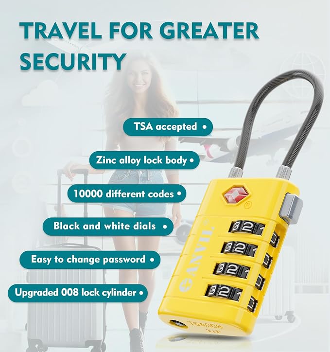 ANVIL TSA Approved Luggage Locks with Search Alert Indicator, 4-Digit Combination Suitcase Lock, Advanced TSA008 Core Heavy Duty Anti-Theft Travel Lock for Double Zippers, Backpacks