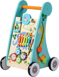 Teamson Kids Preschool Play Lab Wooden Baby Walker and Activity Station, Natural/Blue | Activity Station