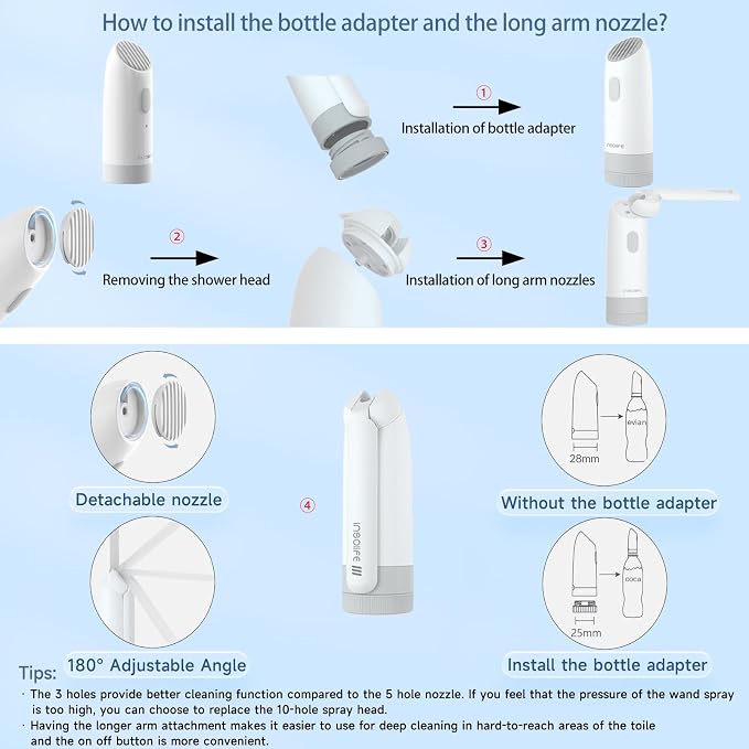Insolife Portable Bidet|High Pressure Travel Bidet Electric Portable Bidet for Women Men Cleaning | Travel Bidet Portable