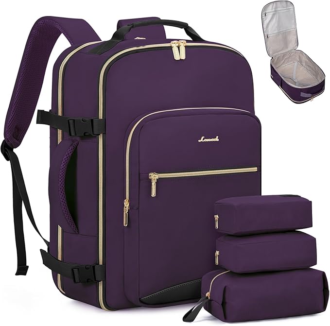 LOVEVOOK 40L Travel Backpack Flight Approved Carry on Backpack,3 Packing Cubes,Waterproof Personal Item Travel Bag,TSA Carry on Luggage Suitcase Travel Essentials,Gifts for Women & Men,fits 17" Laptop