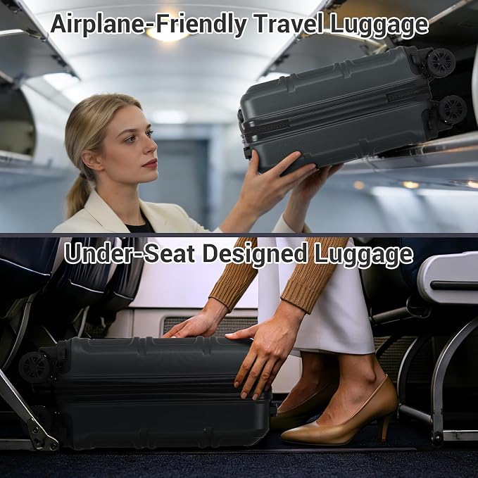 Kono 15'' Underseat Carry On Luggage Airline Approved, Anti-Scratch PC+ABS Hardshell Carry on Suitcase with Smooth Spinner Wheel, Lightweight Overnight Carry on for Short Travel, Grey
