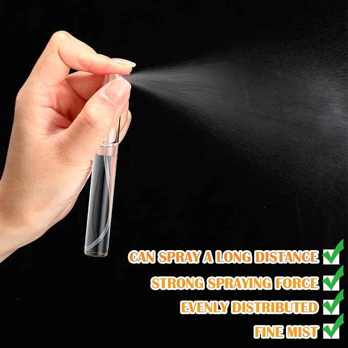 Tanlade 300 Pcs 5ml/10ml Mini Spray Bottles Refillable Clear Glass Travel Perfume Atomizer Mouthwash Bottle Cologne Small Sample Containers for Essential Oils, Retailers