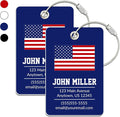Personalized Luggage Tag with American Flag | 2 Pack | Custom Luggage Tags for Suitcases | Kids Backpack Tag | 4 Color Options & Choose Font, Font Color