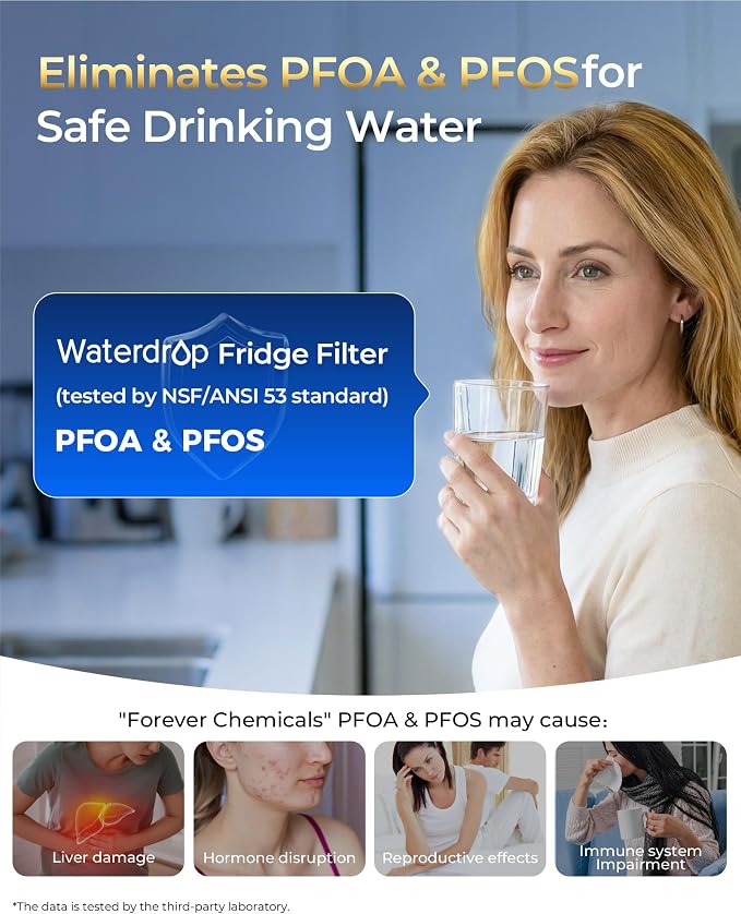 Waterdrop Plus WDP-F19C Replacement for GE® RPWFE®, RPWF (with CHIP) NSF 401 Refrigerator Water Filter, Compatible with WSG-4, GFE28GBLTS, GFE28GSKSS, PFE28KMKES, 3 Pack (Packaging May Vary)