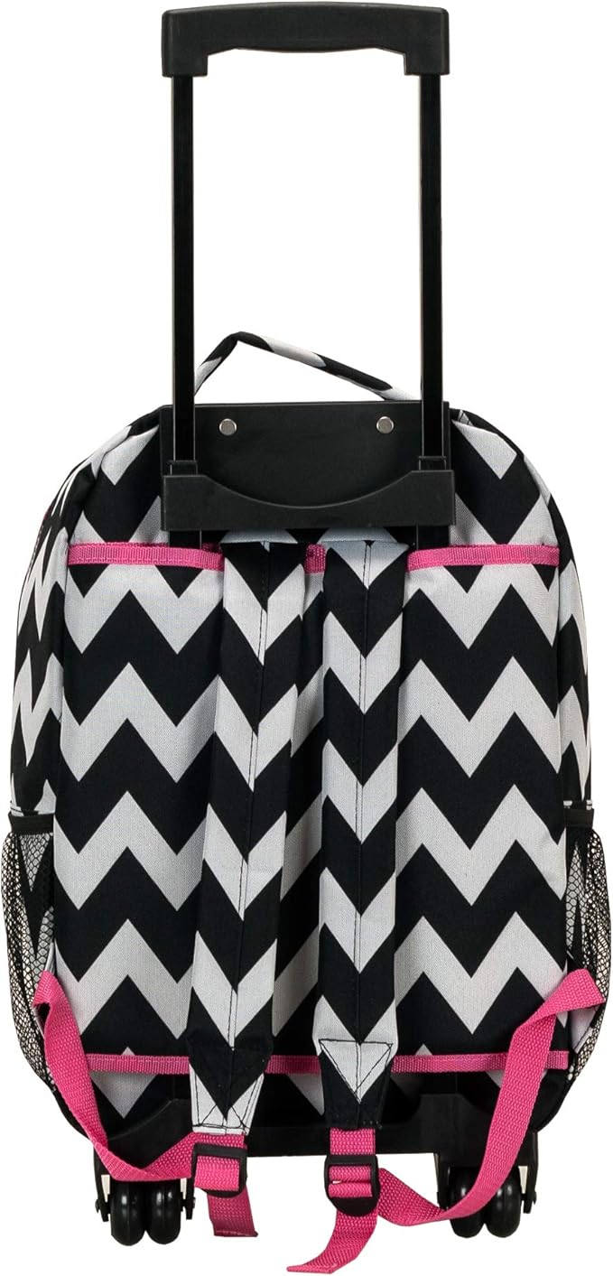 Rockland Double Handle 17" Rolling Backpack, Pink Chevron