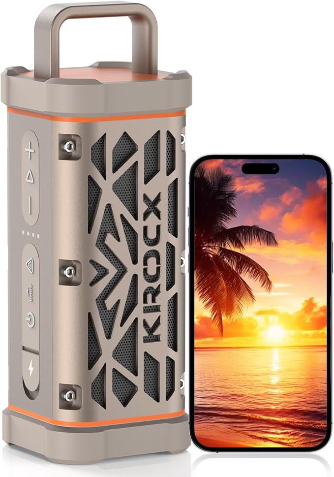 TRAVOR Magnetic Bluetooth Speaker, 45W Rugged All-Aluminum Outdoor Portable Speaker, Bass Boost, IP68 Waterproof Wireless Speaker for Golf Cart, Camping, Beach, 25H Playtime, Desert Champagne