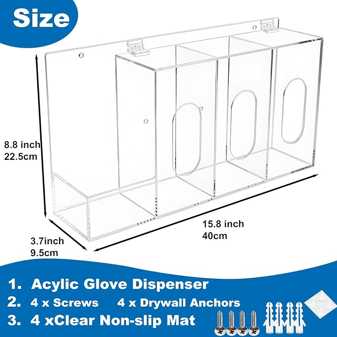 SEANADO Hand Sanitizer and Glove Holder Dispenser with Lid, Clear Acrylic 4 Compartments Hygiene Station for Disposable Face Mask, Shoe Cover, Hairnets - Wall Mount or Tabletop
