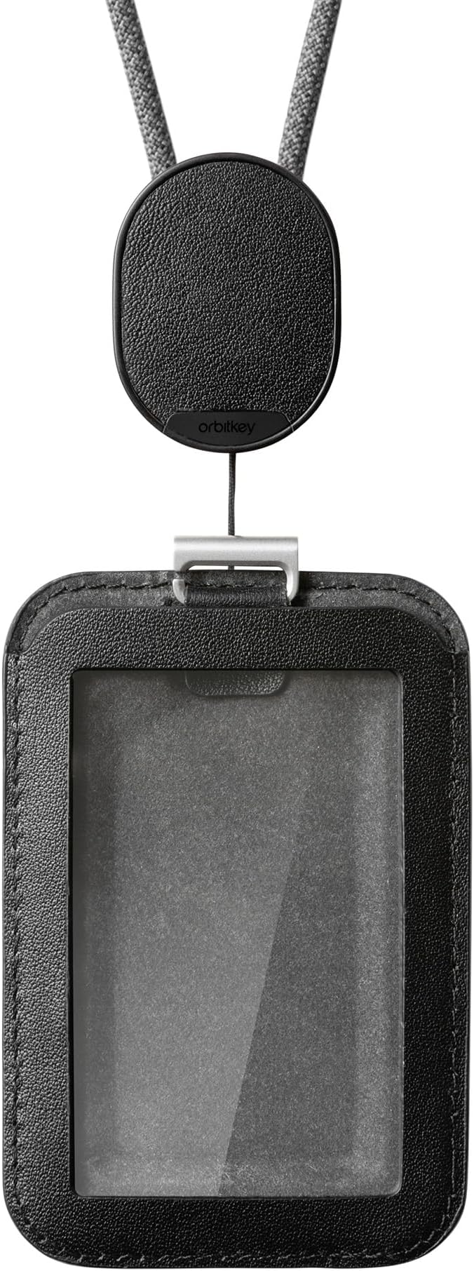 Orbitkey ID Card Holder Pro | Made with LWG-Certified Top Grain Leather and Durable Dyneema Cord | Holds 1 Access Card & 2 RFID Cards | Interchangeable Orientation | (with Lanyard, Black)