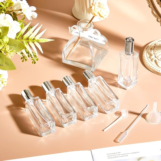 Domensi 30 Pcs 10/15/20/30 ml Perfume Travel Refillable Glass Bottles Spray Bottle Perfume Atomizer for Cologne Dispenser Leak-proof Fragrance Bottles Atomizer Pump Kit (30 ml,Silvery)