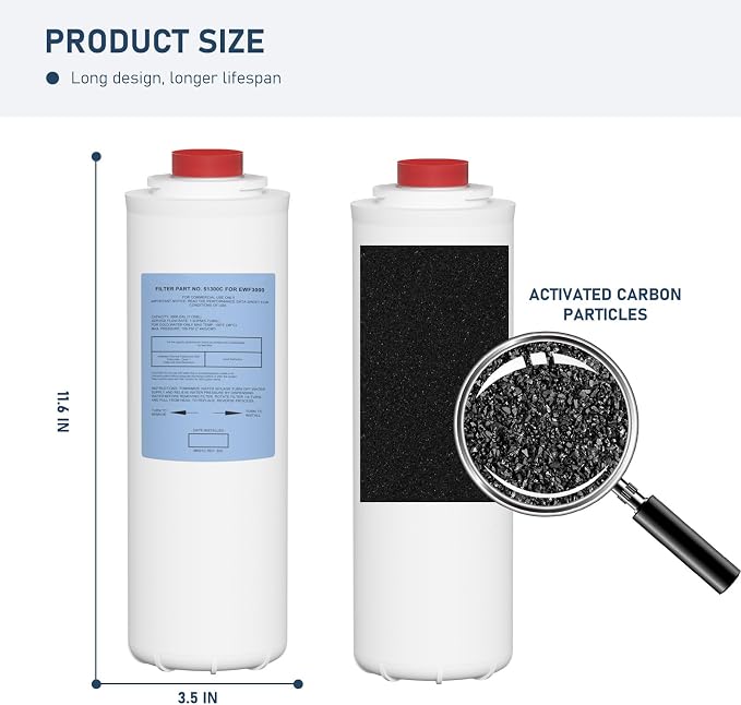 Water Replacement Filter Compatible with Elkay EWF3000, and Ezh20 Bottle Filling Station, 3000 Gallon Water Filter Replacement for ERF750, 51299C, 55898C (No Chip) 2 Pack