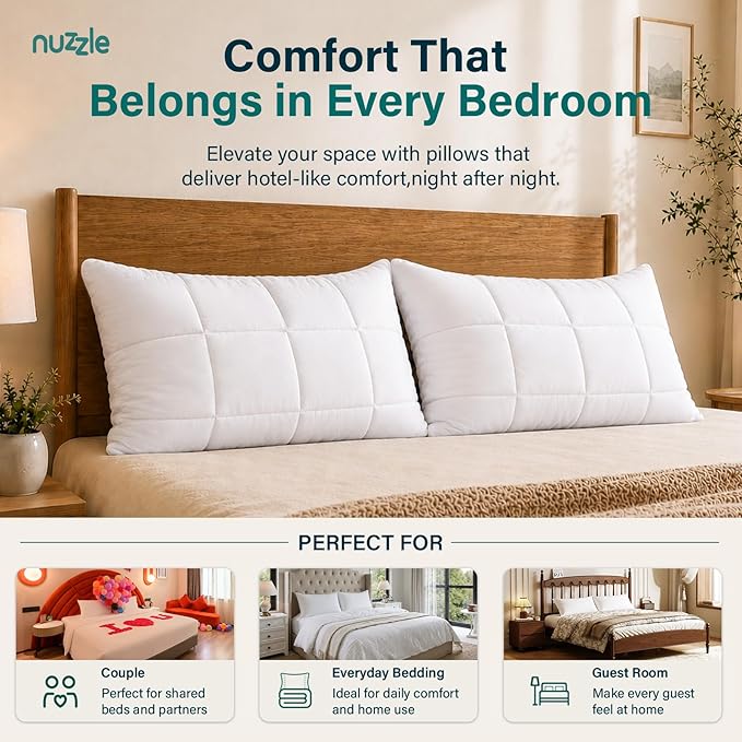 Nuzzle Adjustable Firm Pillow , Luxury Standard Size Bed Pillow Hotel Collection - Best Adjust Height Soft Cooling Pillow for Back, Stomach or Side Sleepers - Home Gifts