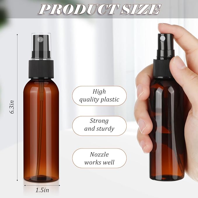 Nuogo 90 Pack 4 Oz Plastic Mini Spray Bottles Reusable Travel Size Perfume Refillable Mist Sprayer Empty Bottle for Essential Oil(Amber)