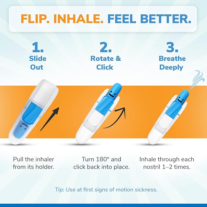 SafeHarbor Motion Sickness Relief Inhaler, 2-Pack | Natural, Non-Drowsy Nausea Stick for Travel (Car, Plane, Boat, Cruise) | Peppermint Essential Oil Nasal Aromatherapy Inhaler