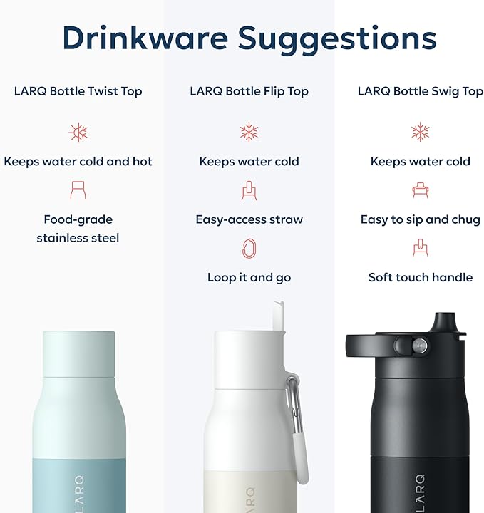 LARQ Twist Top — Reusable Insulated Stainless Steel Water Bottle, Metal Water Bottle for Men, Women, Kids, 100% Leakproof, BPA Free, No Straw — Travel, Gym, Office, School — 25 oz, Seaside Mint