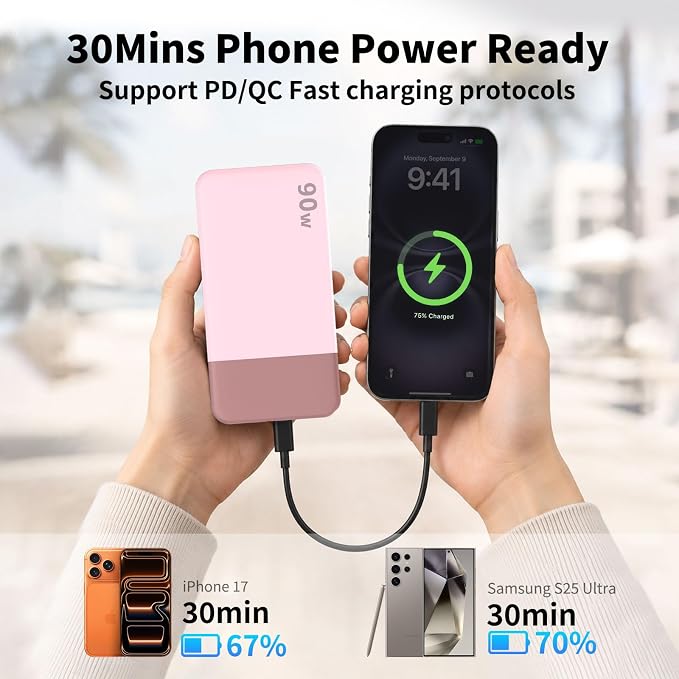 NOBIS 90W 20,000mAh Power Bank, Laptop Portable Charger 4-Port PD Fast Charging Battery Pack Digital Display for Laptop, Tablet, Phone and More