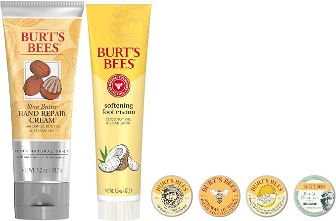 Burt's Bees Mothers Day Gifts Ideas - Classics Set, 6 Products in Giftable Tin – Cuticle Cream, Hand Salve, Lip Balm, Res-Q Ointment, Hand Repair and Foot Cream