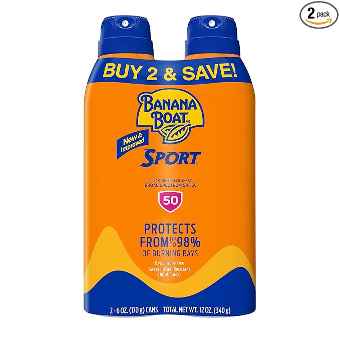 Banana Boat Sport Ultra SPF 50 Sunscreen Spray | Banana Boat Sunscreen Spray SPF 50, Water Resistant, Oxybenzone Free, Sunblock, 6oz each Twin Pack