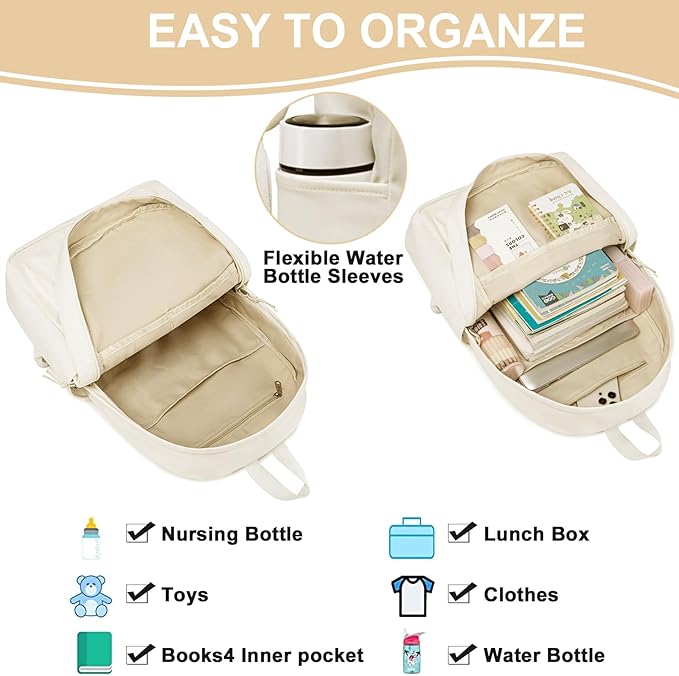 LOIDOU Backpack for Girls School Backpacks Bookbags for Elementary Middle School Women Laptop Backpacks (Beige, L-17)