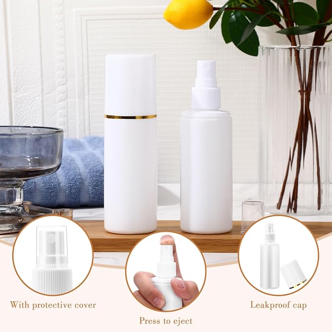 50 Pack 3.4 oz Plastic Spray Bottles Fine Mist Travel with Pump Spray Cap Double Cap Refillable and Reusable Empty Plastic Containers for Travel Cosmetic Essential Oils