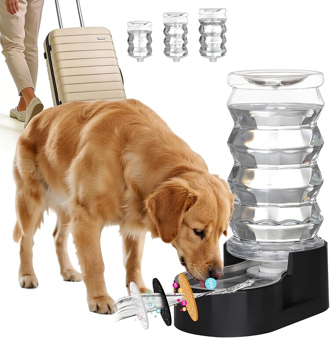 RIZZARI Black 8L Gravity Dog Water Dispenser– Ion Exchange & Carbon Filter | Urinary Health, Auto-Refill with No Pump, Spill Resistant, for Multi-Pet Homes, BPA-Free, Easy-Clean