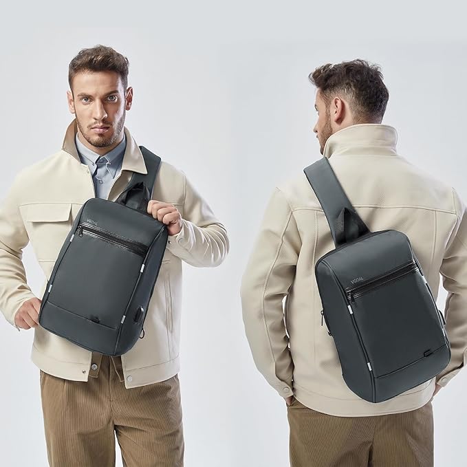 Kingsons 13" Anti-Theft Laptop Sling Backpack. Waterproof nylon, USB port. Ideal for travel, hiking, camping. (FG6301-Black)