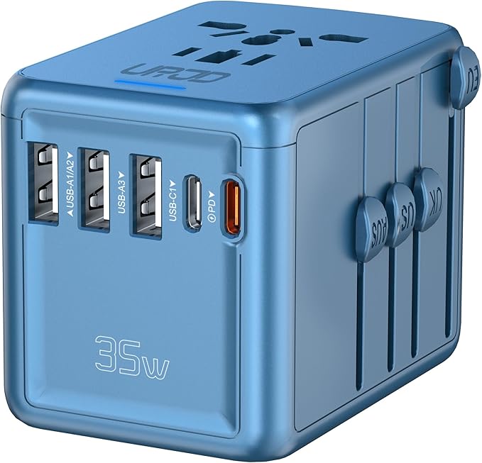 Universal Travel Adapter, 35W PD Fast Charging & 2 USB C 3 USB A & 2500W AC Outlet, International Power Adapter for Europe UK US AU 200+ Countries, Compatible with iPhone 16 15, MacBook, Laptop