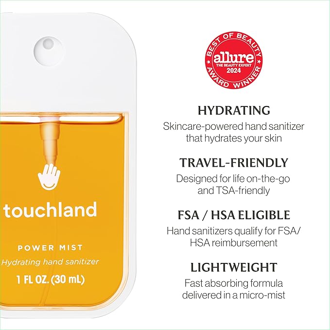 Touchland Hydrating Hand Sanitizer Spray – Top 5 Set (Applelicious, Blue Sandalwood, Pure Lavender, Berry Bliss, Citrus Grove) – 5 x 1 FL OZ Travel Size Mists