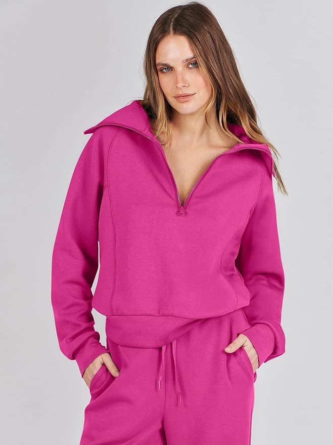 ANRABESS Women’s 2 Piece Outfits Half Zip Sweatshirt & Wide Leg Pants Airport Travel Lounge Matching Sets Sweatsuits Clothing