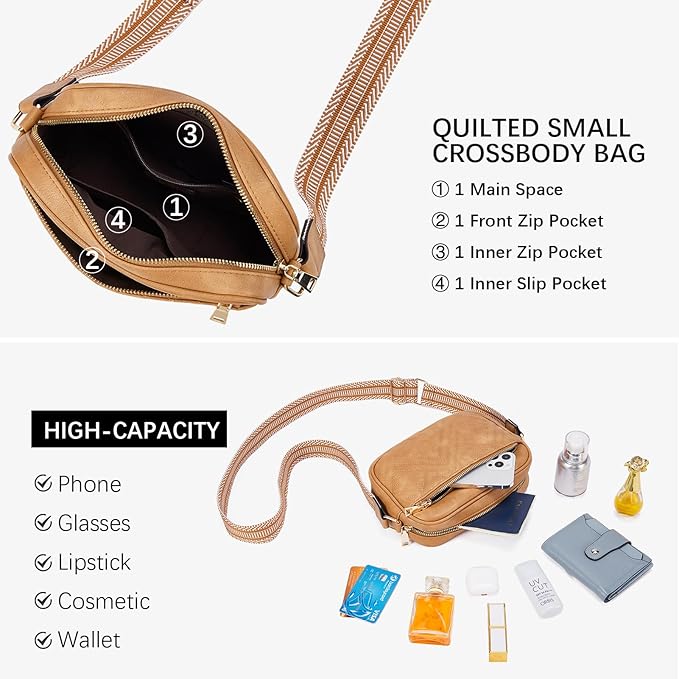 BOSTANTEN Quilted Crossbody Bags for Women Vegan Leather Purses Shoulder Handbags with Wide Strap