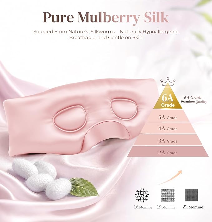 LC-dolida 3D Silk Bluetooth Sleep Mask, Mulberry Silk Sleep Mask with Bluetooth Headphones, Bluetooth Eye Sleep Mask for Side Sleepers, Total Blackout Bluetooth Eye Mask for Women Men, Pink