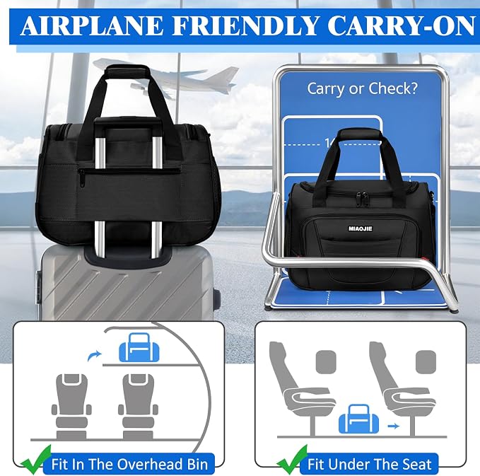 Underseat Carry On luggage Bag Airplanes Personal Item Bags Weekender Overnight Travel Tote Bag Shoulder Small Softside Carry on Luggage Travel Duffel Bags For Men Women -18 IN Black