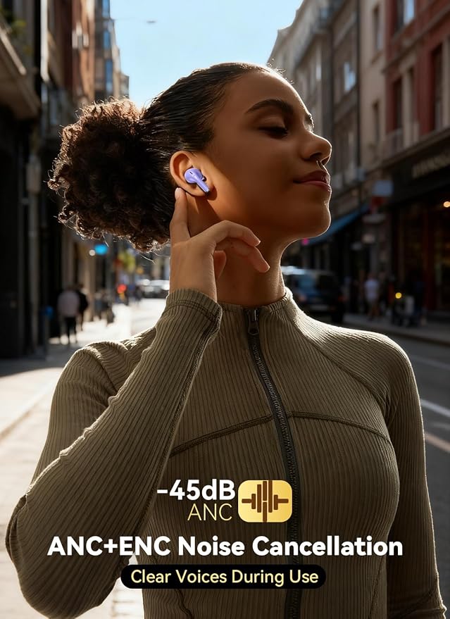 Bucephalus Wireless Earbuds, Ear Buds Active Noise Cancelling with Smart Charging Case, Bluetooth 5.4 Headphones, 48H Playtime & Bass Stereo Sound, Compatible with iPhone, Android, Pad - Aurora Purple