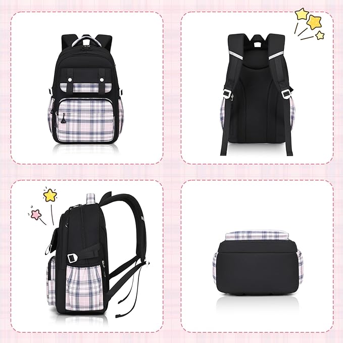 MUSEVOS Girls Backpack with Lunch Bag, Elementary Middle School Backpack, Large Capacity Kids Bookbag 3 Pcs Set